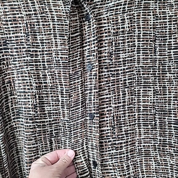 Vintage Reve Women's 100% Silk Button Front Blouse Size Medium Black Brown - Picture 6 of 10